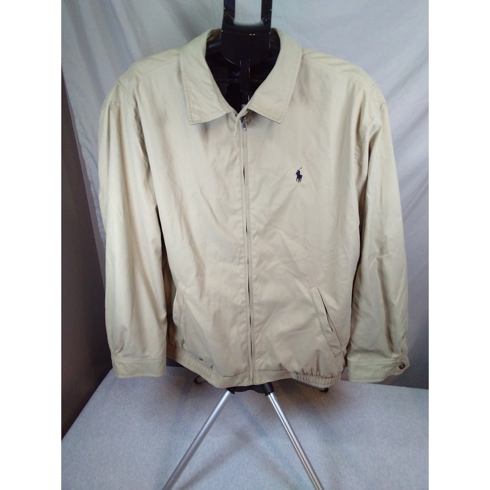Vintage Polo Ralph Lauren Tan Canvas Flannel Lined Pony Bomber Jacket Men's XXL